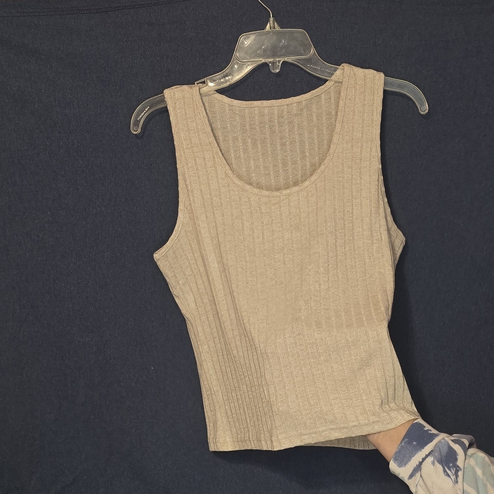 Women's Beige Ribbed Tank Top